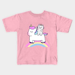 Cat riding a unicorn Kids T-Shirt